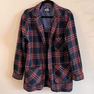 One24 Rags Shacket Flannel Size XL Red Blue Plaid Longer Length Pockets